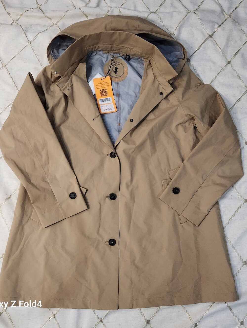 Save The Duck Women Hooded Rain Jacket Windbreaker Tech Shell Rainy Beige XL 6